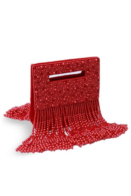Shop The Tan Clan Red Bead Ruby Embellished Flap Over Clutch Bag Online at Aza Fashions Shop_The Tan Clan_Red Bead Ruby Embellished Flap Over Clutch Bag _Online_at_Aza_Fashions