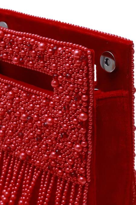 Buy The Tan Clan Red Bead Ruby Embellished Flap Over Clutch Bag Buy_The Tan Clan_Red Bead Ruby Embellished Flap Over Clutch Bag