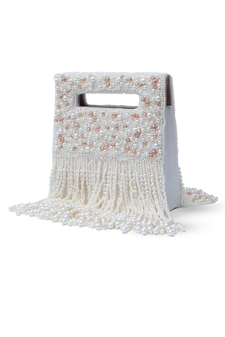 Shop The Tan Clan White Bead Ruby Flap Over Clutch Bag at Aza Fashions Shop_The Tan Clan_White Bead Ruby Flap Over Clutch Bag _at_Aza_Fashions