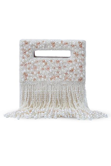 Shop The Tan Clan White Bead Ruby Flap Over Clutch Bag Online at Aza Fashions Shop_The Tan Clan_White Bead Ruby Flap Over Clutch Bag _Online_at_Aza_Fashions