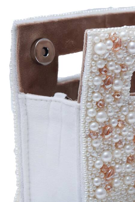 Buy The Tan Clan White Bead Ruby Flap Over Clutch Bag Buy_The Tan Clan_White Bead Ruby Flap Over Clutch Bag