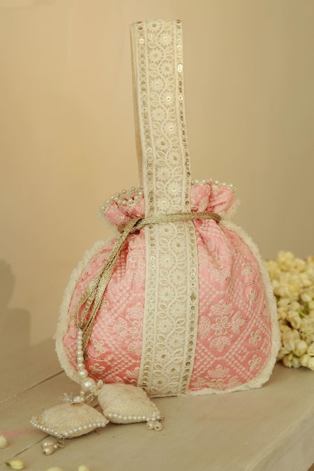 THE TAN CLAN Pink Thread Ruhi Embroidered Potli Bag 