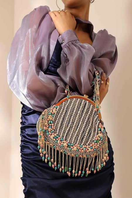 THE TAN CLAN Black Pearl Sona And Tasseled Batua Bag 