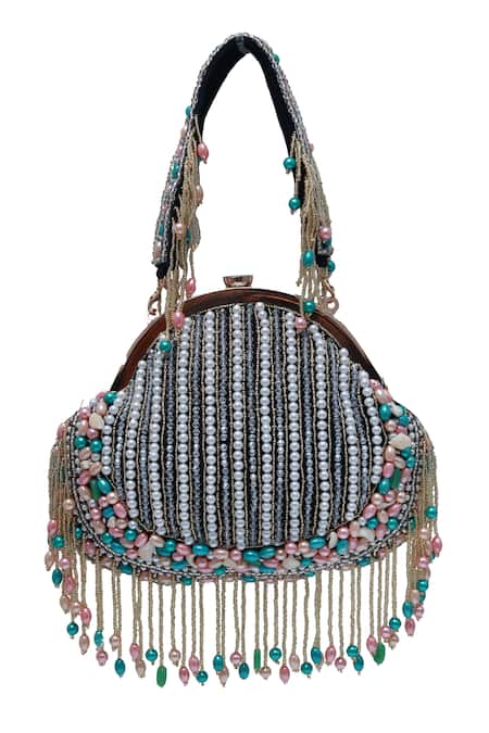 Shop The Tan Clan Black Pearl Sona And Tasseled Batua Bag at Aza Fashions Shop_The Tan Clan_Black Pearl Sona And Tasseled Batua Bag _at_Aza_Fashions