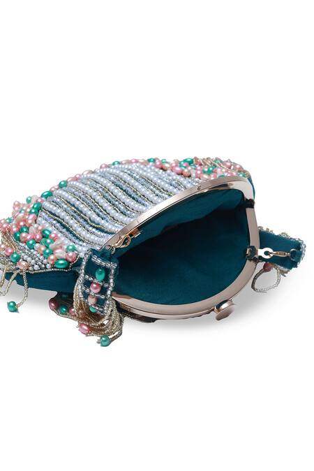 Shop The Tan Clan Green Pearls, Tassels Sona Batua Bag Online at Aza Fashions Shop_The Tan Clan_Green Pearls, Tassels Sona Batua Bag _Online_at_Aza_Fashions