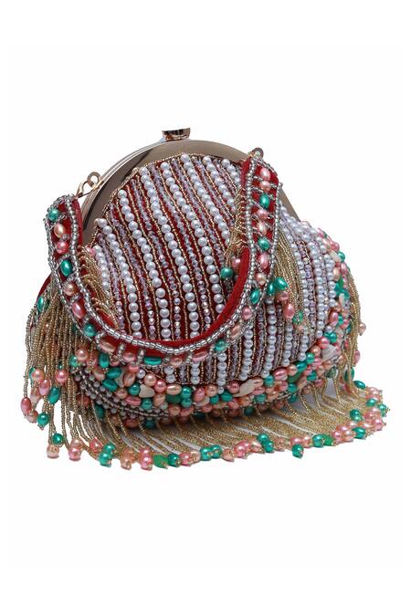 Buy The Tan Clan Red Pearls, Tassels Sona And Work Batua Bag Online at Aza Fashions Buy_The Tan Clan_Red Pearls, Tassels Sona And Work Batua Bag _Online_at_Aza_Fashions