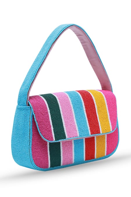 The Tan Clan Multi Color Beads Striped Baguette Bag Online at Aza Fashions The Tan Clan_Multi Color Beads Striped Baguette Bag _Online_at_Aza_Fashions