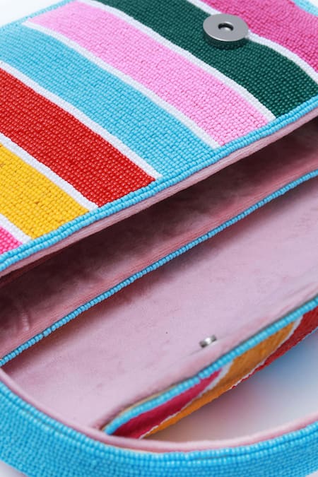Buy The Tan Clan Multi Color Beads Striped Baguette Bag Online at Aza Fashions Buy_The Tan Clan_Multi Color Beads Striped Baguette Bag _Online_at_Aza_Fashions
