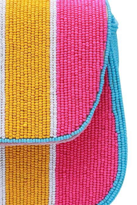 Shop The Tan Clan Multi Color Beads Striped Baguette Bag Online at Aza Fashions Shop_The Tan Clan_Multi Color Beads Striped Baguette Bag _Online_at_Aza_Fashions