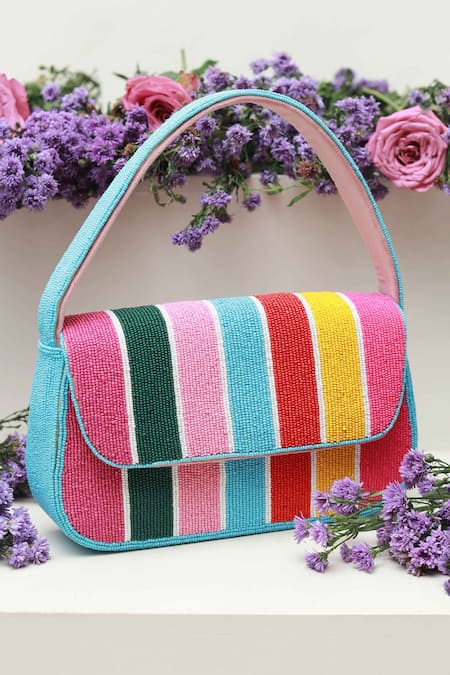 The Tan Clan Multi Color Beads Striped Baguette Bag at Aza Fashions The Tan Clan_Multi Color Beads Striped Baguette Bag _at_Aza_Fashions