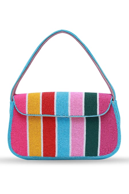 Buy The Tan Clan Multi Color Beads Striped Baguette Bag Buy_The Tan Clan_Multi Color Beads Striped Baguette Bag