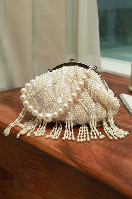 Shop The Tan Clan White Pearls, Tassels Tara And Bag at Aza Fashions Shop_The Tan Clan_White Pearls, Tassels Tara And Bag _at_Aza_Fashions