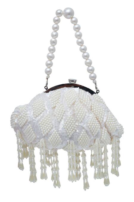 Shop The Tan Clan White Pearls, Tassels Tara And Bag Online at Aza Fashions Shop_The Tan Clan_White Pearls, Tassels Tara And Bag _Online_at_Aza_Fashions
