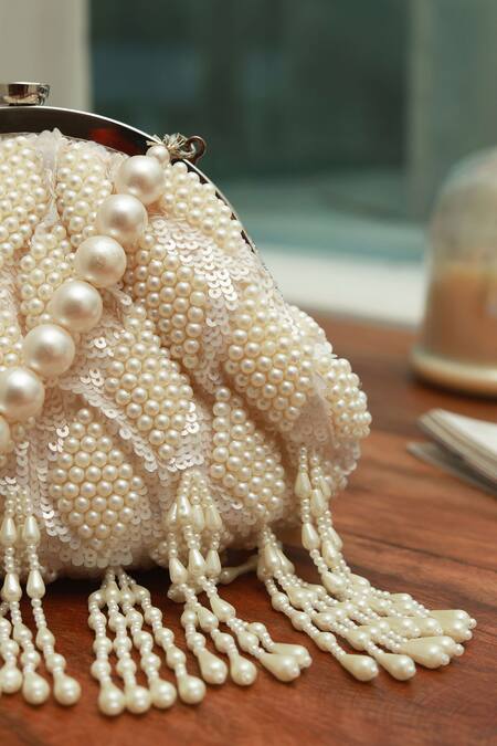 The Tan Clan White Pearls, Tassels Tara And Bag at Aza Fashions The Tan Clan_White Pearls, Tassels Tara And Bag _at_Aza_Fashions
