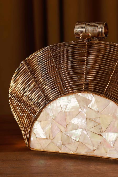 Shop_The Tan Clan_Gold Pearls Tiara Mother Of Clutch _Online_at_Aza_Fashions