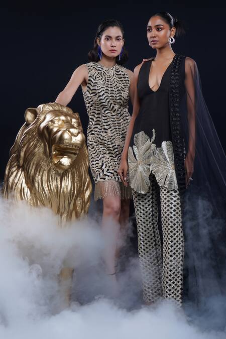 Buy Ashutosh Joshi Black Silk, Crepe, Net Embroidery, Beads Vikruti Hand Kurta Cigarette Pant Set Buy_Ashutosh Joshi_Black Silk, Crepe, Net Embroidery, Beads Vikruti Hand Kurta Cigarette Pant Set