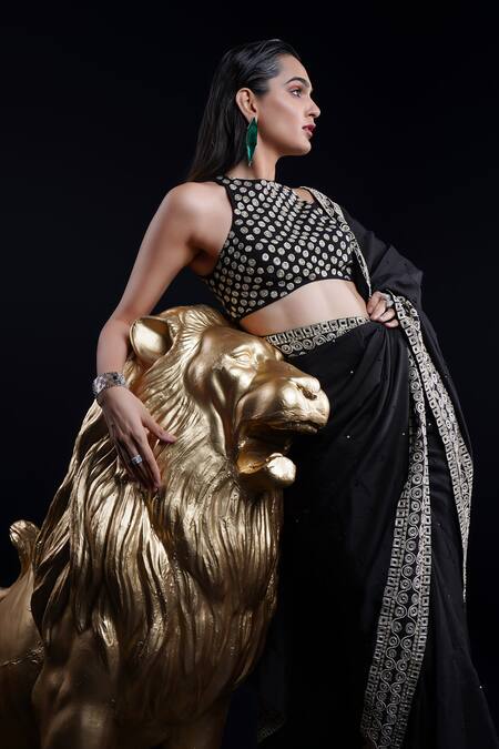 Buy Ashutosh Joshi Black Silk, Net, Crepe Sequins, Piping, Embroidery, Amrutha Hand Saree Set Online at Aza Fashions Buy_Ashutosh Joshi_Black Silk, Net, Crepe Sequins, Piping, Embroidery, Amrutha Hand Saree Set _Online_at_Aza_Fashions