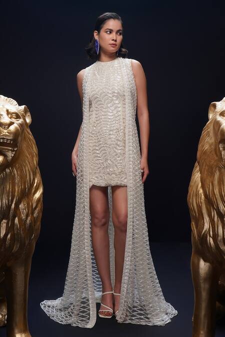 Buy Ashutosh Joshi Ivory Net, Crepe Beads, Embroidery Round Neck, Anagha Hand Dress With Jacket Online at Aza Fashions Buy_Ashutosh Joshi_Ivory Net, Crepe Beads, Embroidery Round Neck, Anagha Hand Dress With Jacket _Online_at_Aza_Fashions