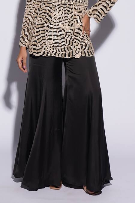 Ashutosh Joshi_Black Net, Crepe, Bamboo Embroidery Raya Hand Sharara Set With Waist Belt _Online_at_Aza_Fashions