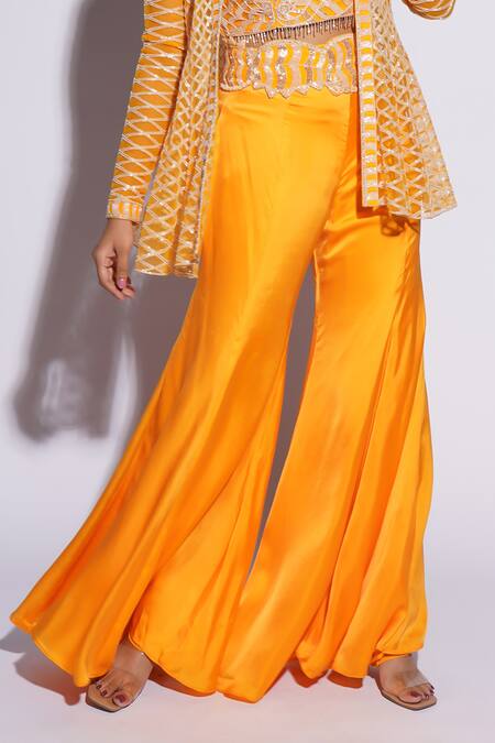 Buy_Ashutosh Joshi_Orange Net, Crepe, Bamboo Diamonds, Rufat Hand Sharara Set With Cape _Online_at_Aza_Fashions
