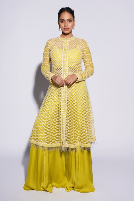 ASHUTOSH JOSHI Esas Hand Embroidered Anarkali Sharara Set 