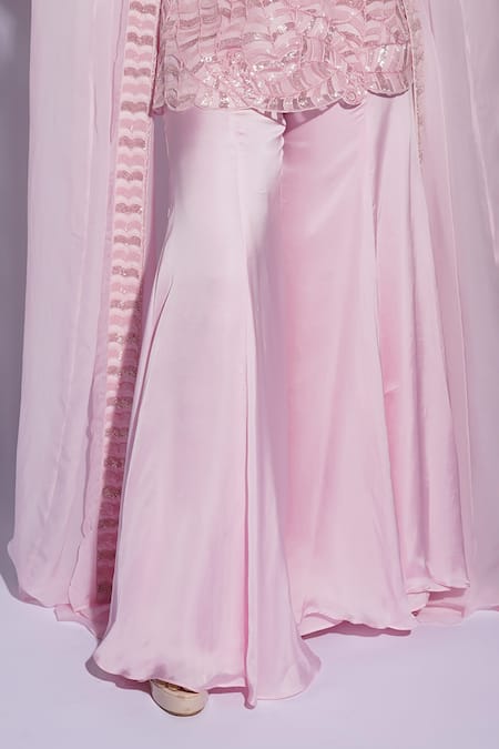 Shop_Ashutosh Joshi_Pink Net, Crepe, Bamboo Embroidery Round Nayakaa Hand Sharara Set With Cape _Online_at_Aza_Fashions