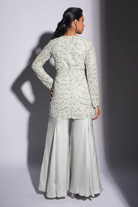 Ashutosh Joshi Sani Hand Embroidered Sharara Set With Waist Belt 