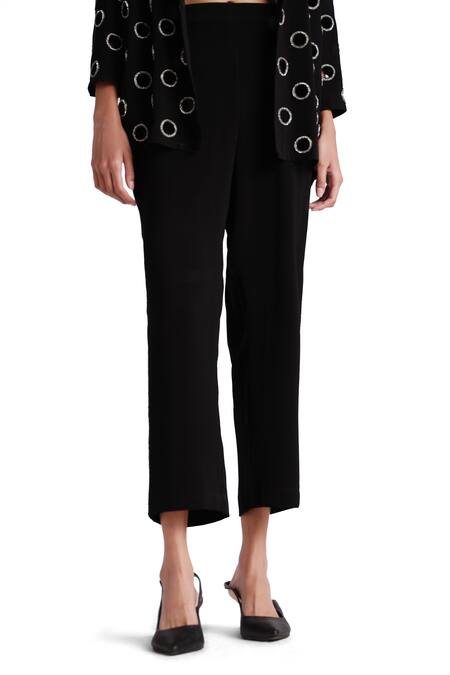 Buy_Elarra By Pratyancha_Black Lycra Embroidered Beads Top Sweetheart Ring Blazer Set _Online_at_Aza_Fashions