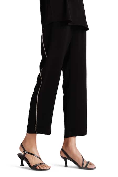 Buy Elarra By Pratyancha Black Cotton Beads Collared Ring Embroidered Shirt With Pant Online at Aza Fashions Buy_Elarra By Pratyancha_Black Cotton Beads Collared Ring Embroidered Shirt With Pant _Online_at_Aza_Fashions