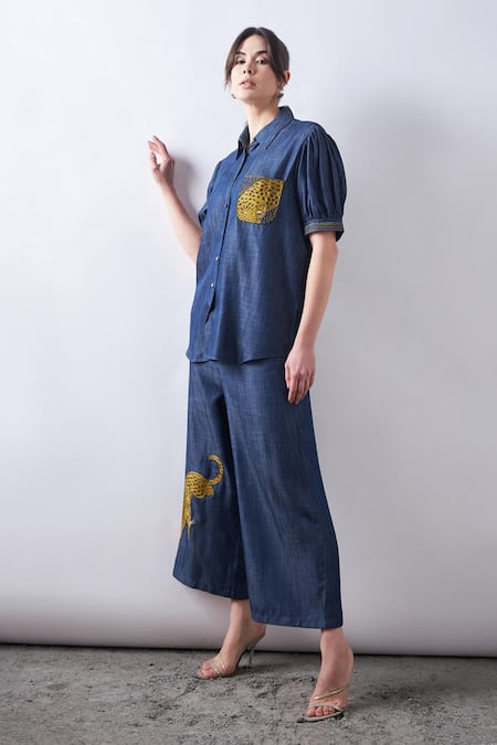 Elarra By Pratyancha Panther Embroidered Shirt With Pant 