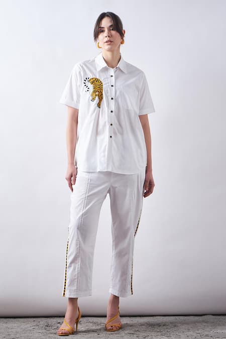 Elarra By Pratyancha Pop Tiger Embroidered Shirt With Pant 