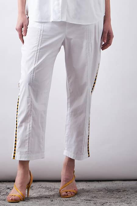 Elarra By Pratyancha White Poplin, Cotton Embroidery Collared Pop Tiger Shirt With Pant Online at Aza Fashions Elarra By Pratyancha_White Poplin, Cotton Embroidery Collared Pop Tiger Shirt With Pant _Online_at_Aza_Fashions