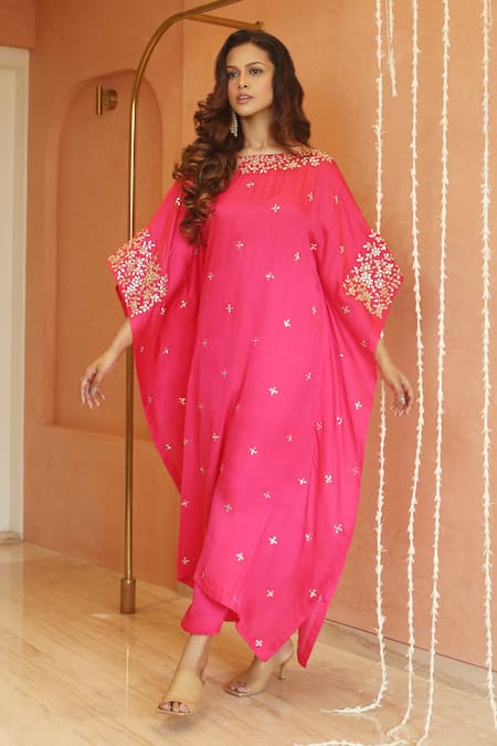 Izzumi Mehta Gota Embroidered Yoke Asymmetric Kaftan With Pant 
