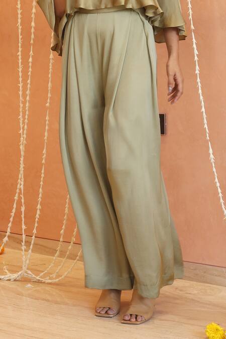 Buy_Izzumi Mehta_Green Modal, Silk Floral Gota Embroidered Flared Cape With Pant _Online_at_Aza_Fashions