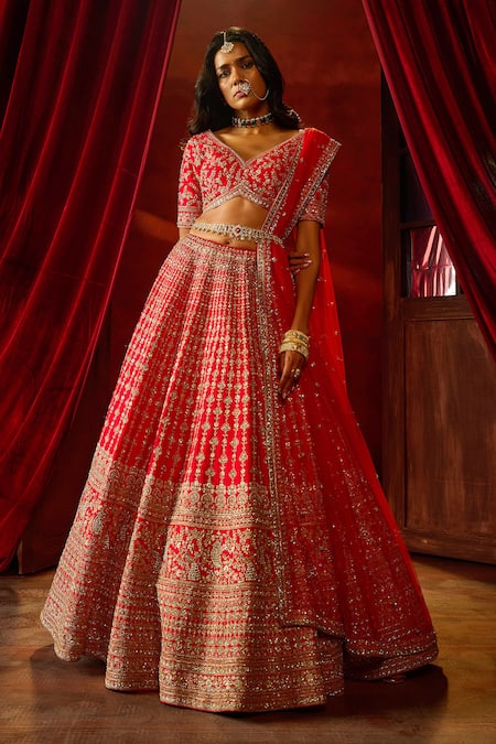 Kalighata Aahana Zari Embroidered Floral Bridal Lehenga Set 