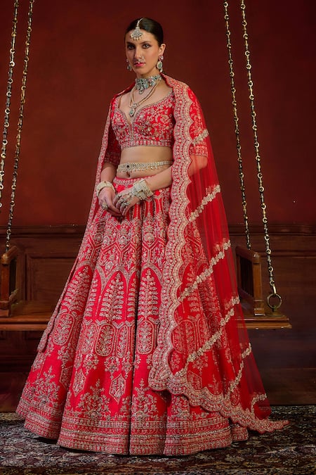 Kalighata Wave Blossom Vine Embroidered Bridal Lehenga Set 