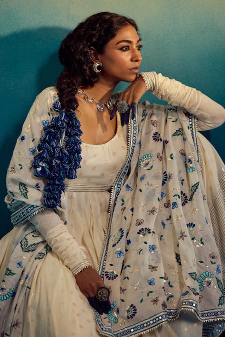 Buy_Karishma Khanduja Bareilly_Cream Kota Doria, Chanderi Silk, Cotton Sequins, Anarkali Churidar Set 