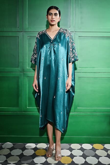 Keith Gomes Pearl Embroidered Sheer Sleeve Kaftan 