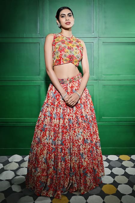 Keith Gomes Floral Print Lehenga With Blouse 