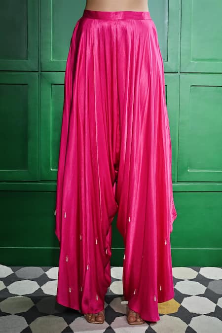 Shop Keith Gomes Pink Satin, Silk Organza Beads Floral Embroidered Peplum Top With Draped Pant Online at Aza Fashions Shop_Keith Gomes_Pink Satin, Silk Organza Beads Floral Embroidered Peplum Top With Draped Pant _Online_at_Aza_Fashions