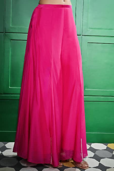 Shop Keith Gomes Pink Silk Organza, Linen Pearls, Sequins Embroidered Front Tunic With Sharara Online at Aza Fashions Shop_Keith Gomes_Pink Silk Organza, Linen Pearls, Sequins Embroidered Front Tunic With Sharara _Online_at_Aza_Fashions