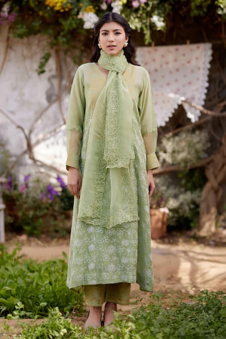 Buy Naaz By Noor Green Chanderi, Cotton, Organza Embroidery Ladys Mantle Fields Thread Kurta Set Online at Aza Fashions Buy_Naaz By Noor_Green Chanderi, Cotton, Organza Embroidery Ladys Mantle Fields Thread Kurta Set _Online_at_Aza_Fashions