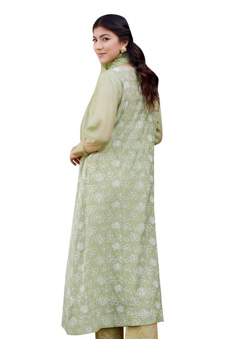 Buy Naaz By Noor Green Chanderi, Cotton, Organza Embroidery Ladys Mantle Fields Thread Kurta Set Buy_Naaz By Noor_Green Chanderi, Cotton, Organza Embroidery Ladys Mantle Fields Thread Kurta Set