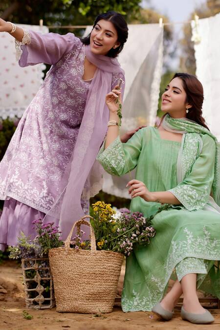 Buy Naaz By Noor Purple Cotton, Organza Embroidery, Lace Round Neck Thread Kurta Set Online at Aza Fashions Buy_Naaz By Noor_Purple Cotton, Organza Embroidery, Lace Round Neck Thread Kurta Set _Online_at_Aza_Fashions