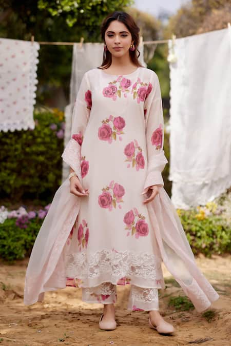 NAAZ BY NOOR Rose Field Print Kurta Pant Set 