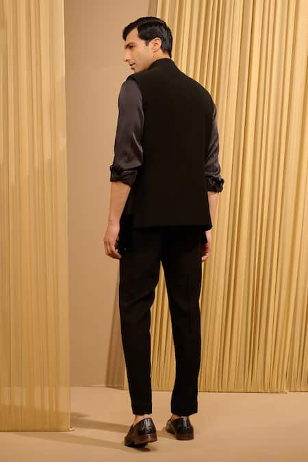 Tarun Tahiliani Panelled Black Waistcoat & Trouser Set 