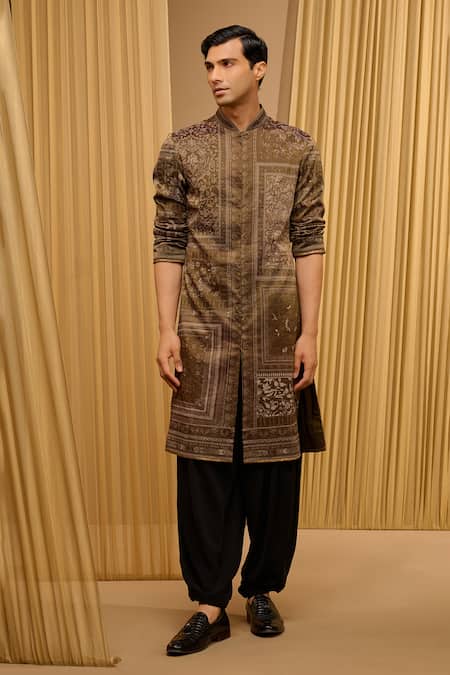 Tarun Tahiliani_Green Tissue Ggt Printed Floral Straight Kurta _Online_at_Aza_Fashions