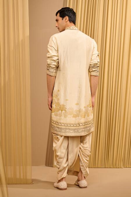 Shop_Tarun Tahiliani_Beige Silk Dupion Printed Pichwai Kurta _at_Aza_Fashions