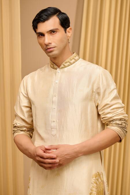 Buy_Tarun Tahiliani_Beige Silk Dupion Printed Pichwai Kurta 