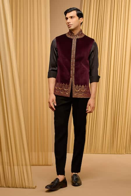 Tarun Tahiliani Embroidered Cotton Velvet Waistcoat 